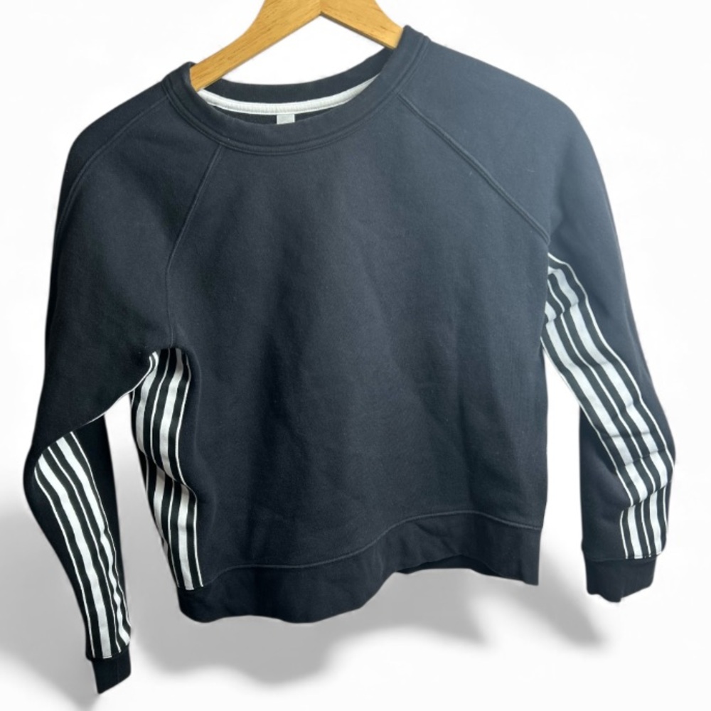 Athleta Black and White Striped Crewneck Sweater
